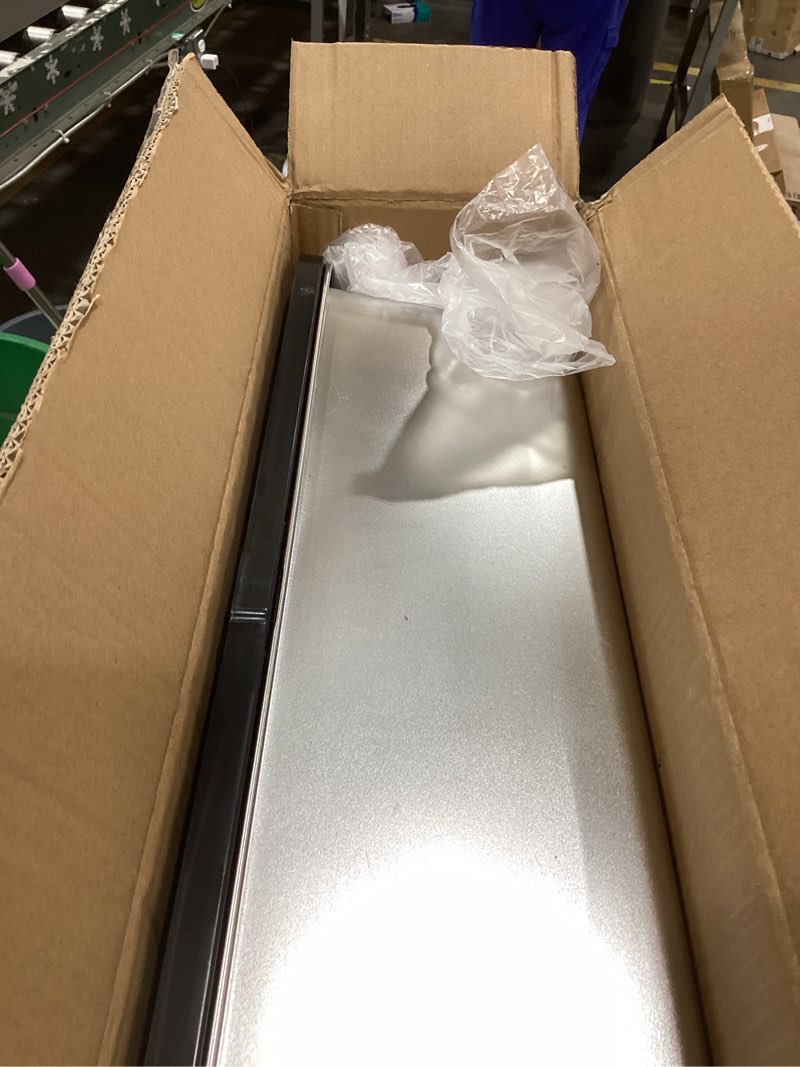 Condition photo showing As Is for stainless steel litter box with lid, xl extra large cat litter box enclosure, front & top entry covered metal cat box with steps & scoop, easy cleaning black