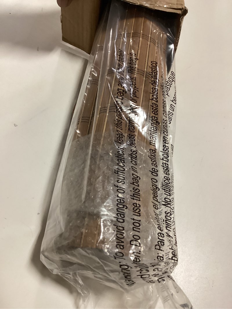 Condition photo showing Good Condition for LazBlinds Cordless Bamboo Blinds, Bamboo Roll Up Shades for Windows, Light Filtering Hanging Window Blinds, Shades for Patio Indoor/Outdoor Porch, 24" W x 64" H, Brown206 Brown 24" W x 64" H