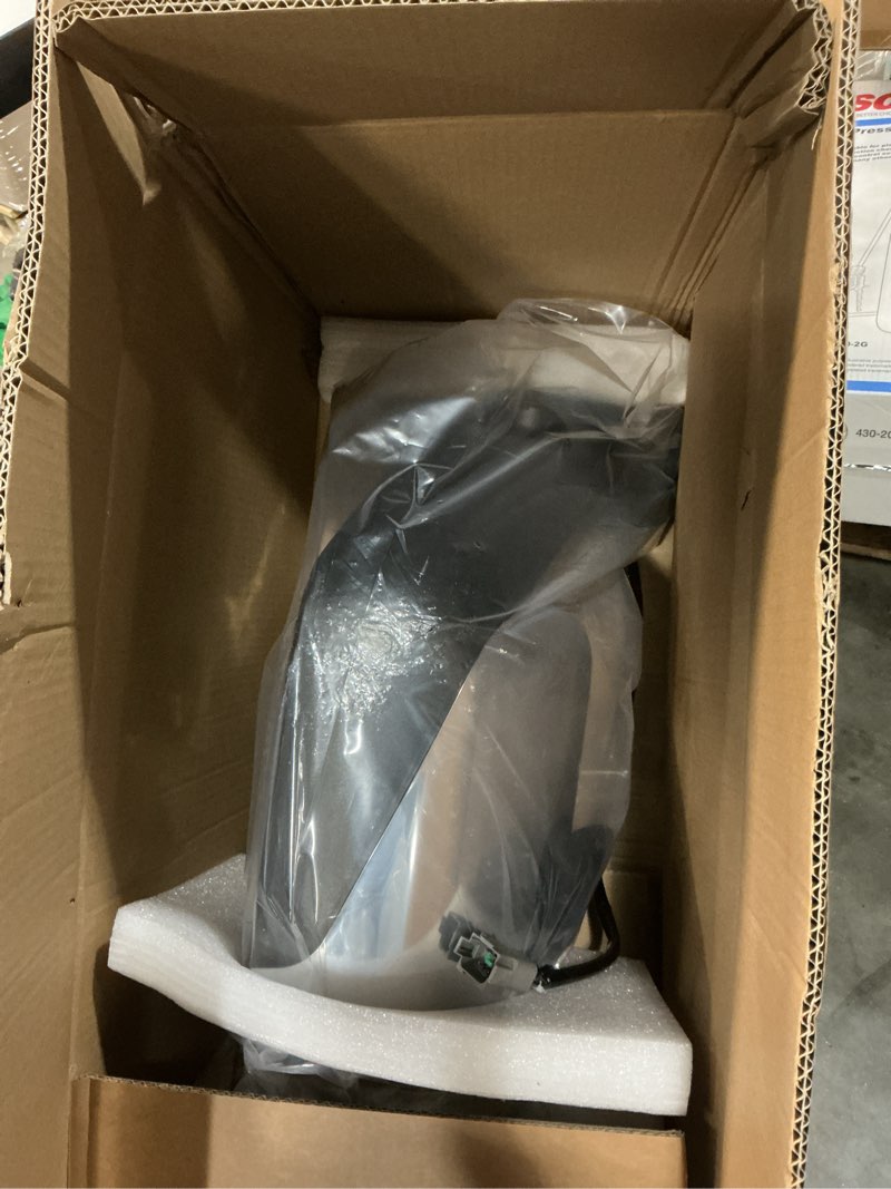 Condition photo showing Good Condition for driver left side power heated door mirror with chrome back cover fit freightliner cascadia 2018–2024 – motorized defrost – direct replacement – replace oe# a22-73907-006 a22-75498-002 driver (lh) side
