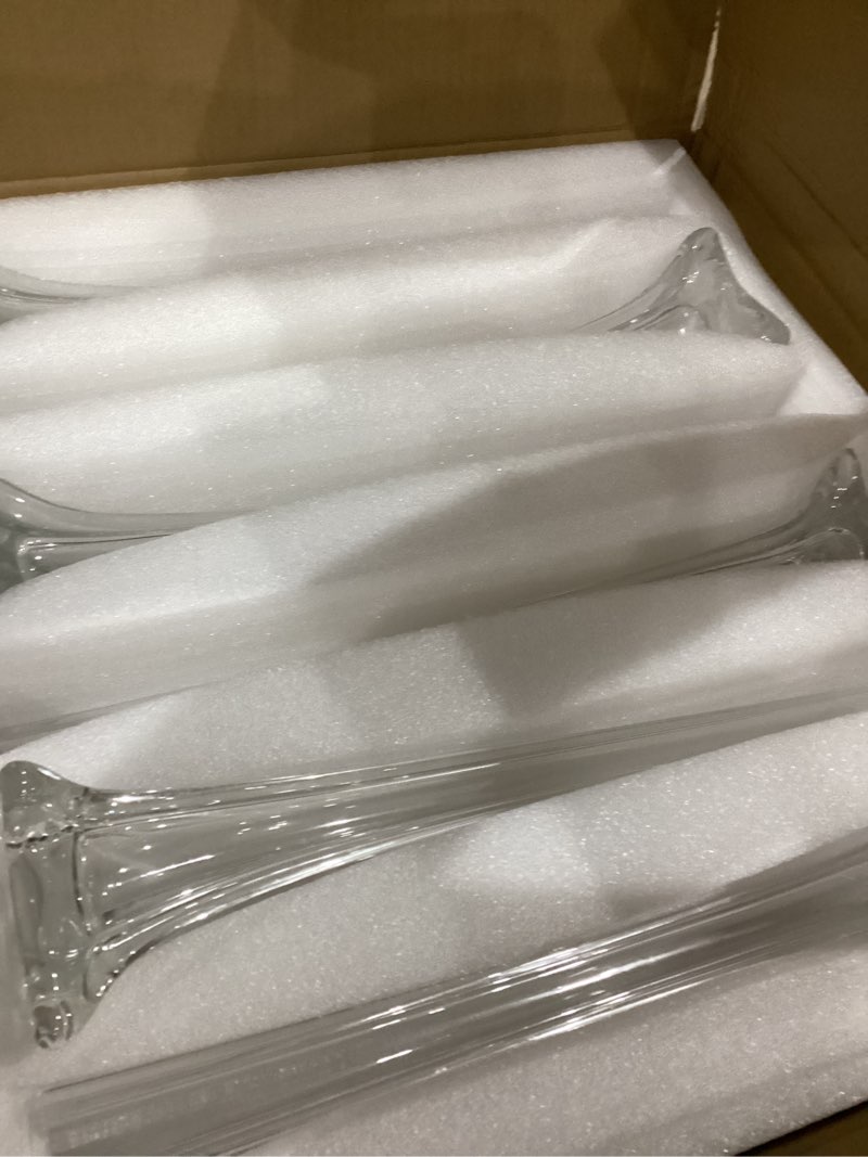 Condition photo showing As Is for Roshtia 6 Pcs Eiffel Tower Vase Bulk 16 Inch Flute Vases Tall Glass Long Skinny Base Glass for Wedding Centerpiece Flowers Home Table Decorations Formal Dinners (Clear) Clear 6