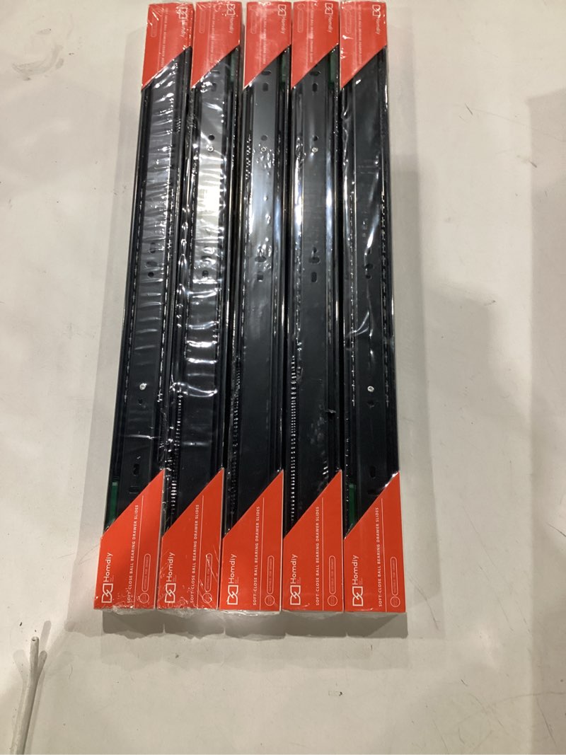 Condition photo showing New/Like New for *similar to stock* homdiy 10 pairs soft close drawer slides 22 inch heavy duty side mount dresser cabinet rails metal ball bearing and full extension kitchen cabinet drawer runners 100 lb capacity 22 inch 10 pairs