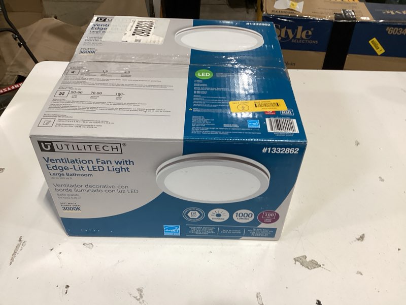 Condition photo showing New/Like New for utilitech ventilation fan 1.5-sone 100-cfm white decorative lighted bathroom fan (energy star certified)