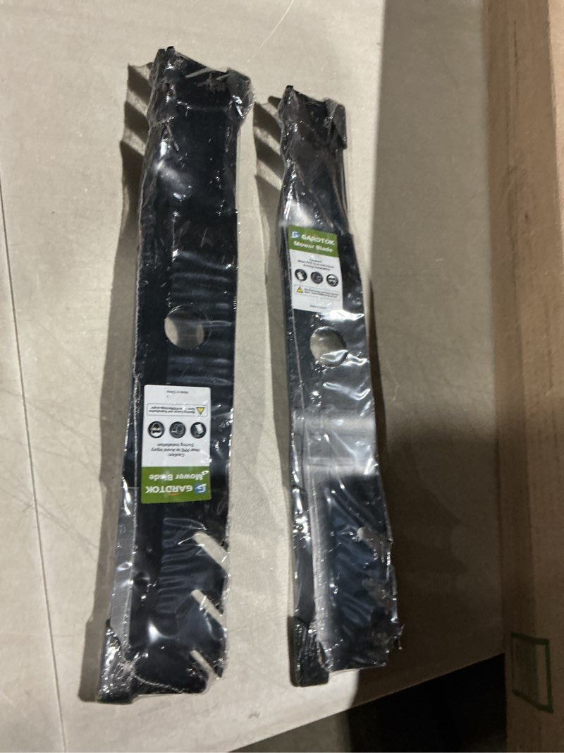 Condition photo showing As Is for mower blade for 42/60 in. cut hustler mowers replaces oem #'s 793794, 794685, gravely oem # 03253900, 046999, 46999
