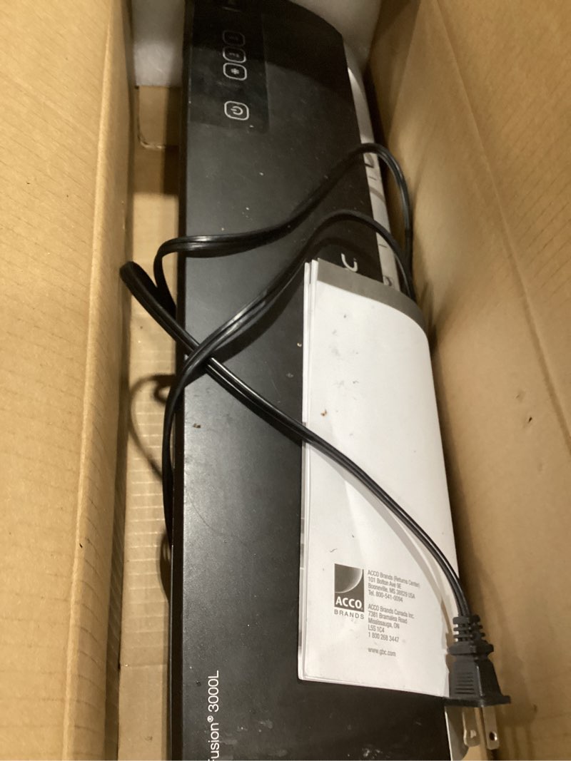 Condition photo showing As Is for gbc thermal laminator machine, fusion 3000l, 12 inch, 1 min warm-up, 3 or 5 mil, with 30 ezuse laminating pouches (1703075) 12" 3000l