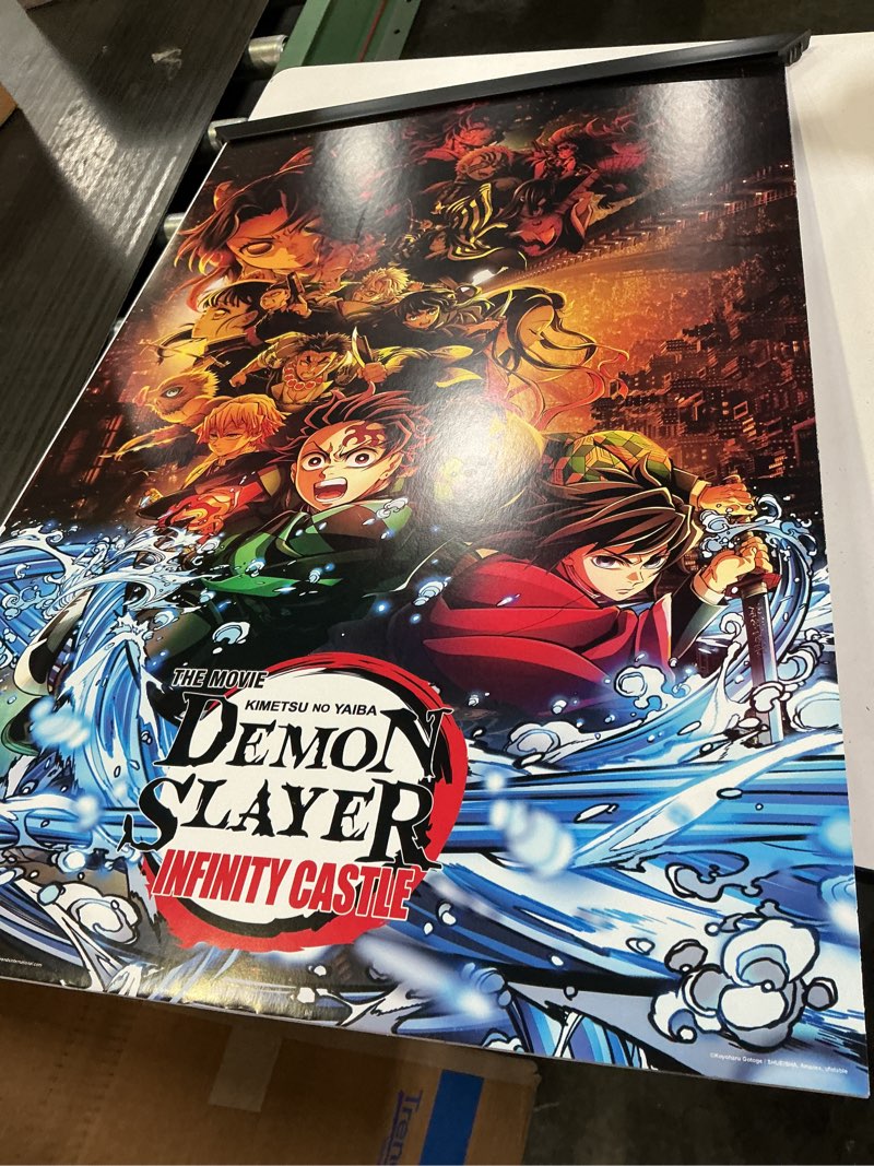 Condition photo showing As Is for demon slayer: infinity castle (2025) - group key art wall poster, 22.4l" x 14.7w", black framed version black framed version 22.4"l x 14.7"w