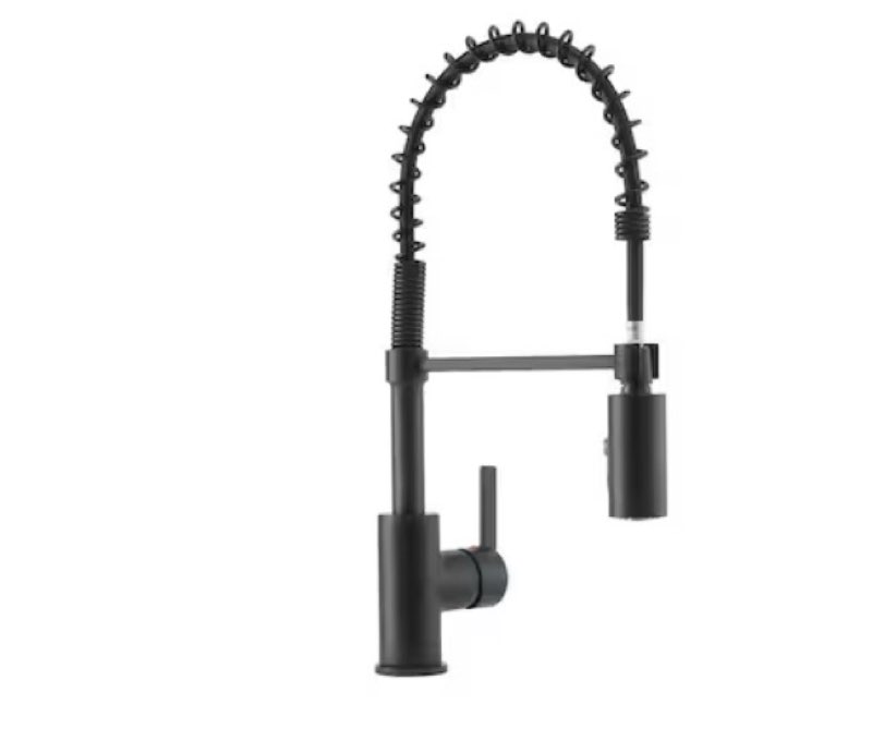 project source flynt matte black single handle deck-mount pull-down kitchen faucet with sprayer (includes deck plate)