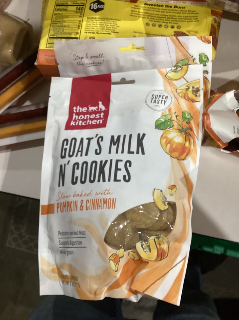 Condition photo showing New/Like New for The Honest Kitchen Human Grade Goat's Milk N' Cookies: Slow Baked with Pumpkin, 8 oz Bag Pumpkin 8 Ounce (Pack of 1)