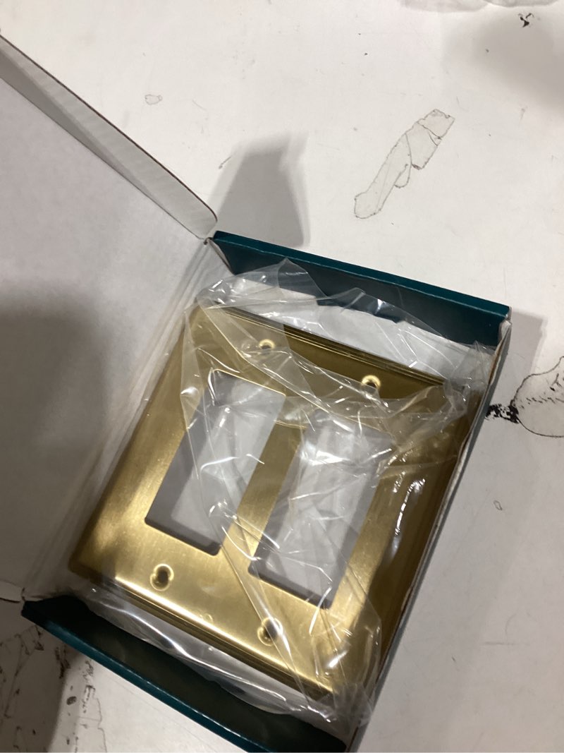 Condition photo showing Good Condition for Similar productLIDER Brushed Finish Decorator Switch Cover, Screwless Wall Plate, Mid-Size 2-Gang 4.88\" x 4.92\", Unbreakable Polycarbonate Thermoplastic, UL Listed, LSWP-32M-BGD, Brushed Gold