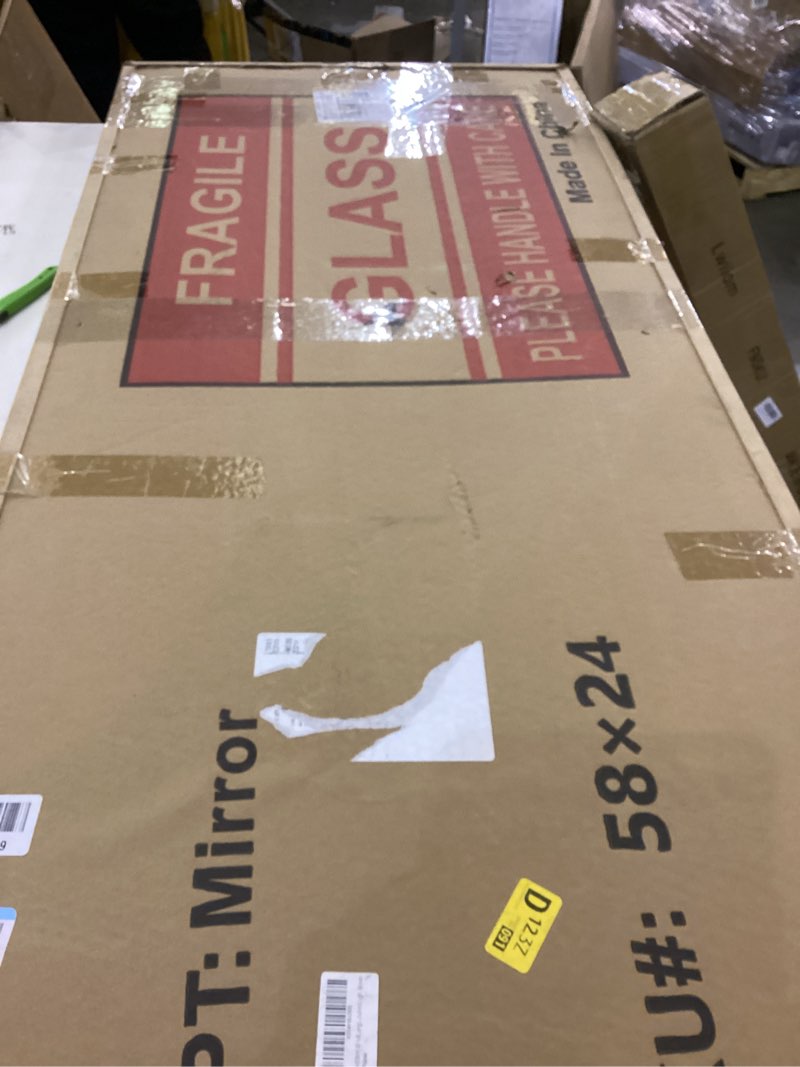 Condition photo showing New/Like New for Full Length Mirror 58"x24" – Solid Wood Frame, HD Tempered Glass, Wall Mounted & Leaning, Rustic Modern Decor for Bedroom, Living Room, Entryway, Light Brown Light Brown-convex Frame 58"L x 24"W