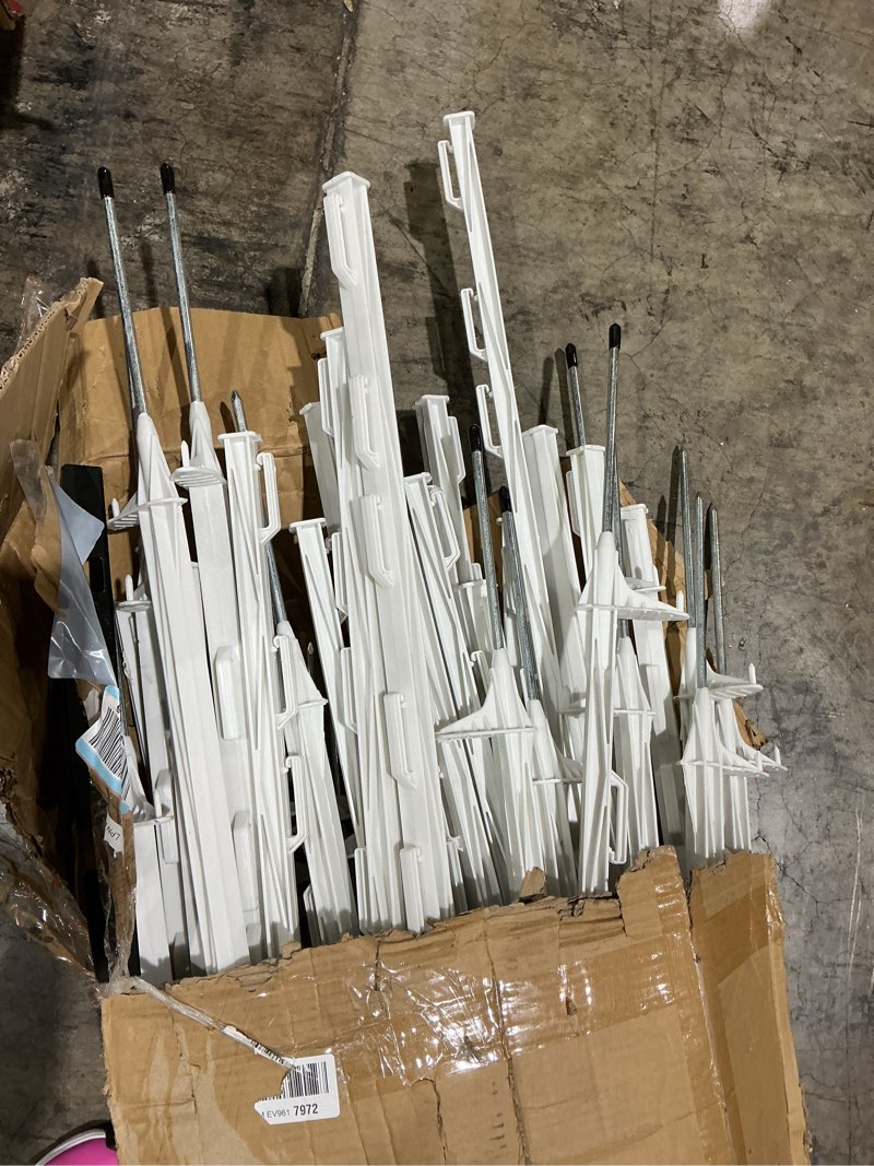 Condition photo showing As Is for 50 pack electric fence posts, 48 inch plastic step in fence post, temporary fence posts for farm protection and livestock, white