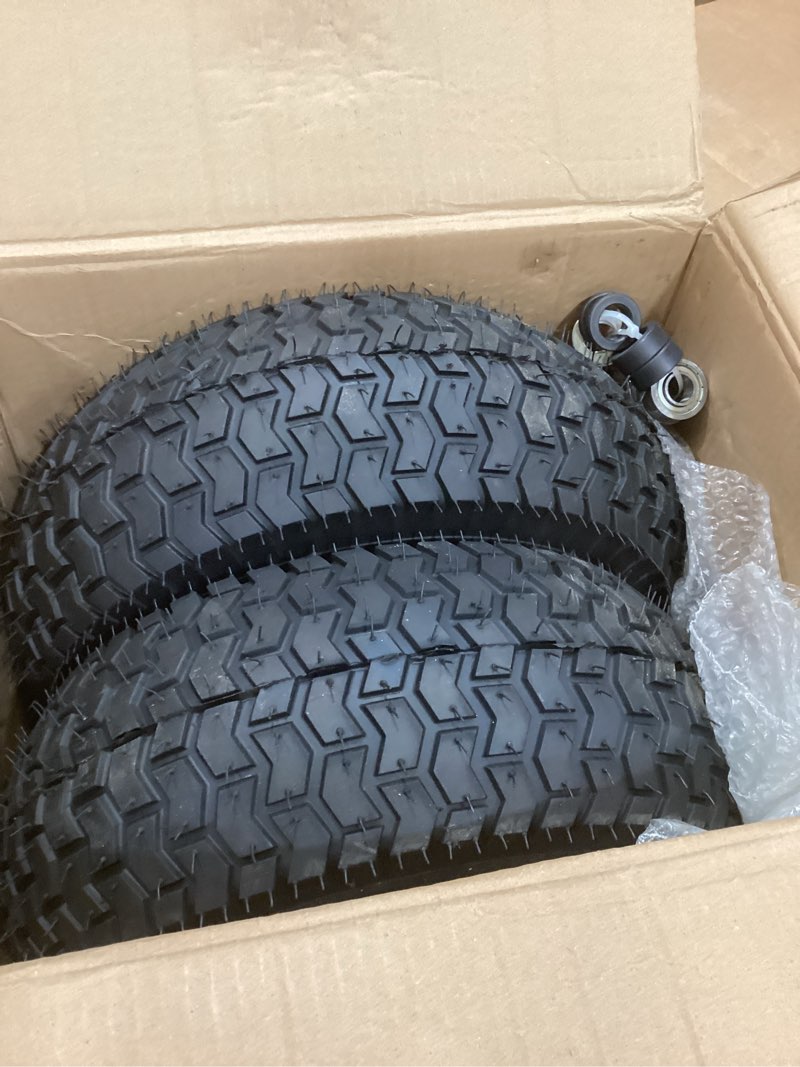 Condition photo showing Good Condition for 2pcs 16x6.50-8 tire and wheel, 4 ply tubeless lawn mower tires 16x6.50-8, universal fit front wheels 16x6.50x8 lawn tractor tires, 3" offset hub, 3/4" 5/8" bearings, 615lbs capacity 2p-16x6.50-8 tubeless (3" offset hub) 2