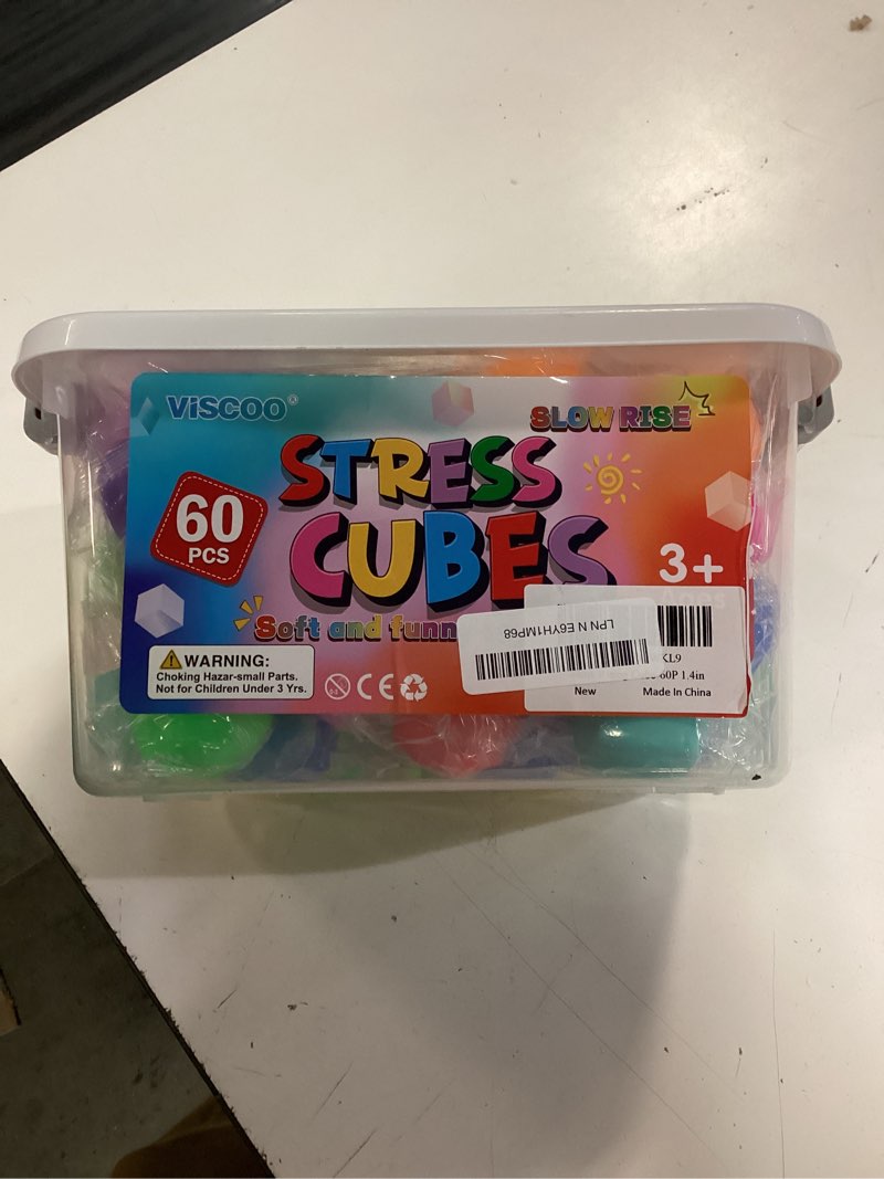Condition photo showing New/Like New for viscoo 60 pack slow rising stress cube, dough stress balls slow rising squishy fidget toys bulk for anxiety relief, soft fidget cube, pull stretch squishy toys for classroom prize 1.4 in slow rising cube-60 packs