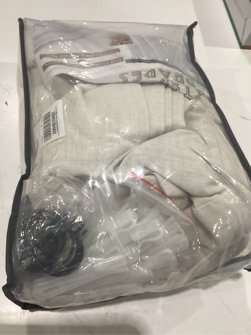 Condition photo showing Good Condition for pleateddrapes semi sheer curtains 90 inches long for bedroom light filtering beige birch textured linen blend pleat curtains 7-1/2 ft length hooks rings&back tab for sliding glass doors 2 panels set birch 40"w x 90"l( pack of 2)