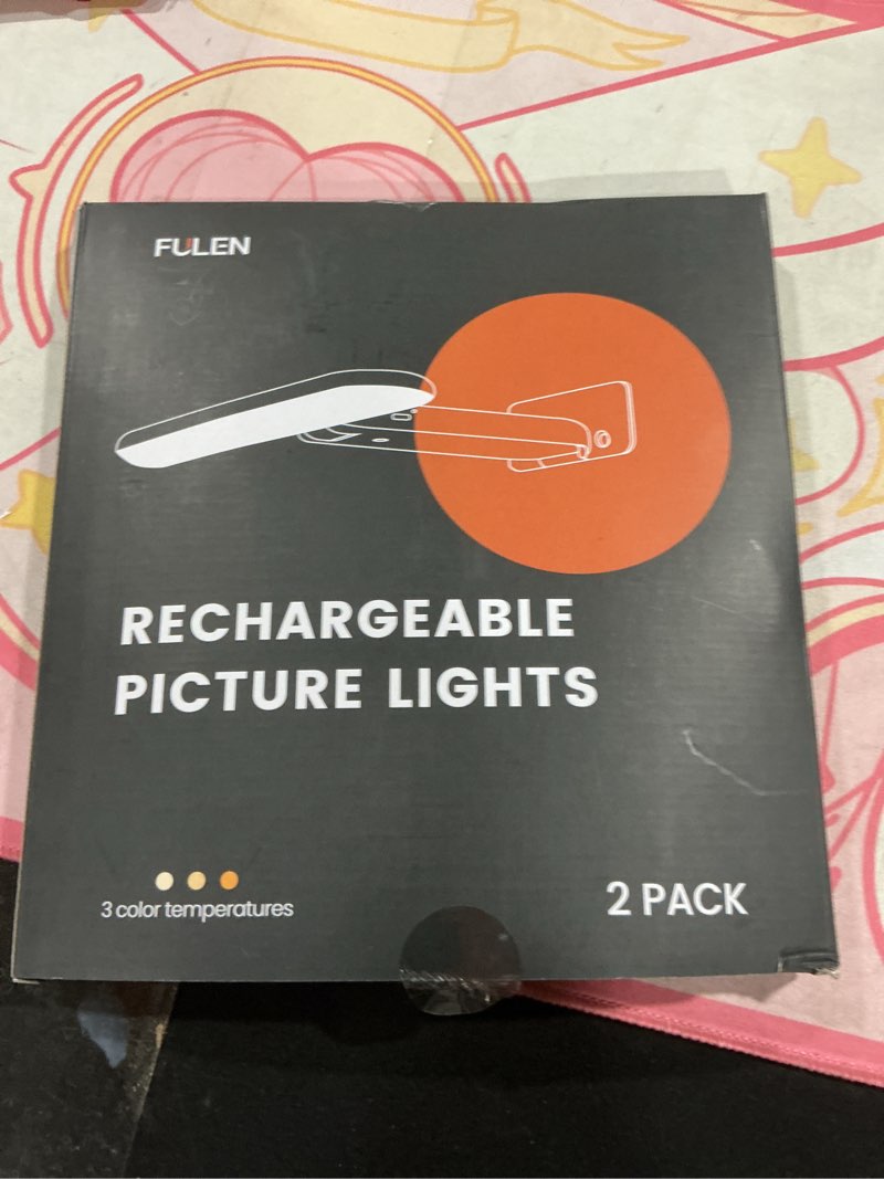 Condition photo showing As Is for FULEN 2 Pack Picture Lights for Wall,Battery Operated Wall Sconce Rechargeable,LED Wall Light Cordless with Remote,3 Color Temperature, Art Lights for Painting,Frame,Gallery,Dartboard Lights,Black Black 2 PACK