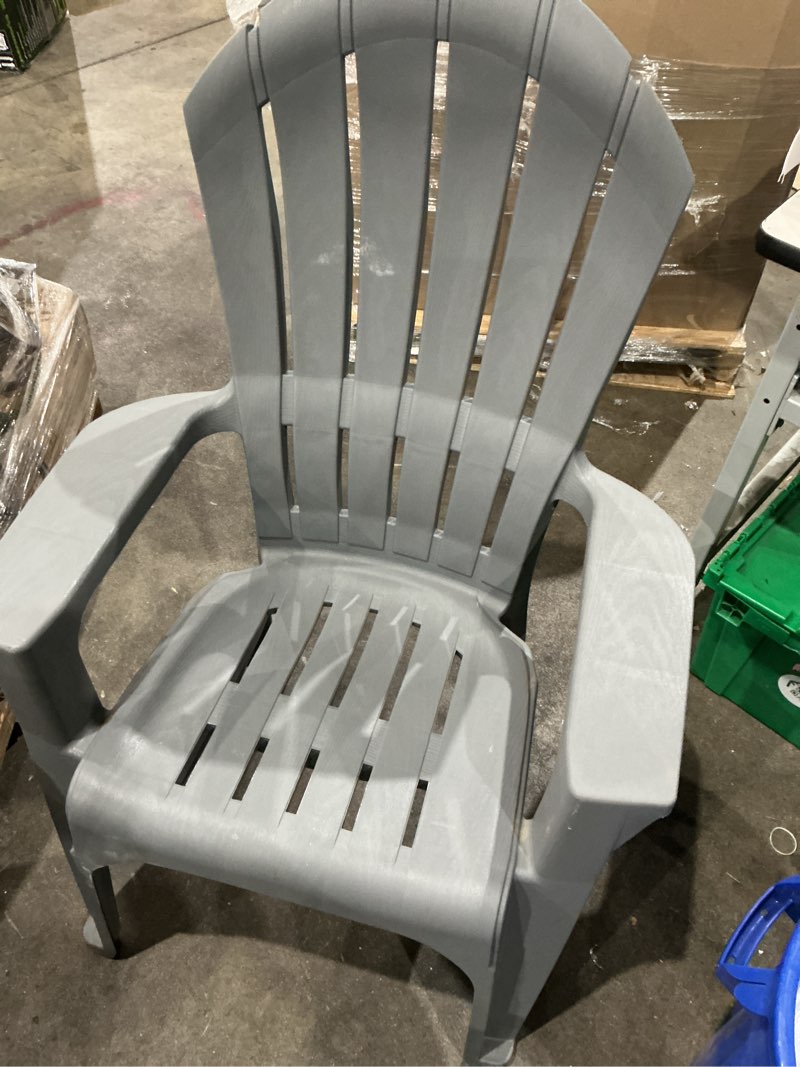 Condition photo showing As Is for adams patio big easy stackable charcoal resin frame stationary adirondack chair with slat seat