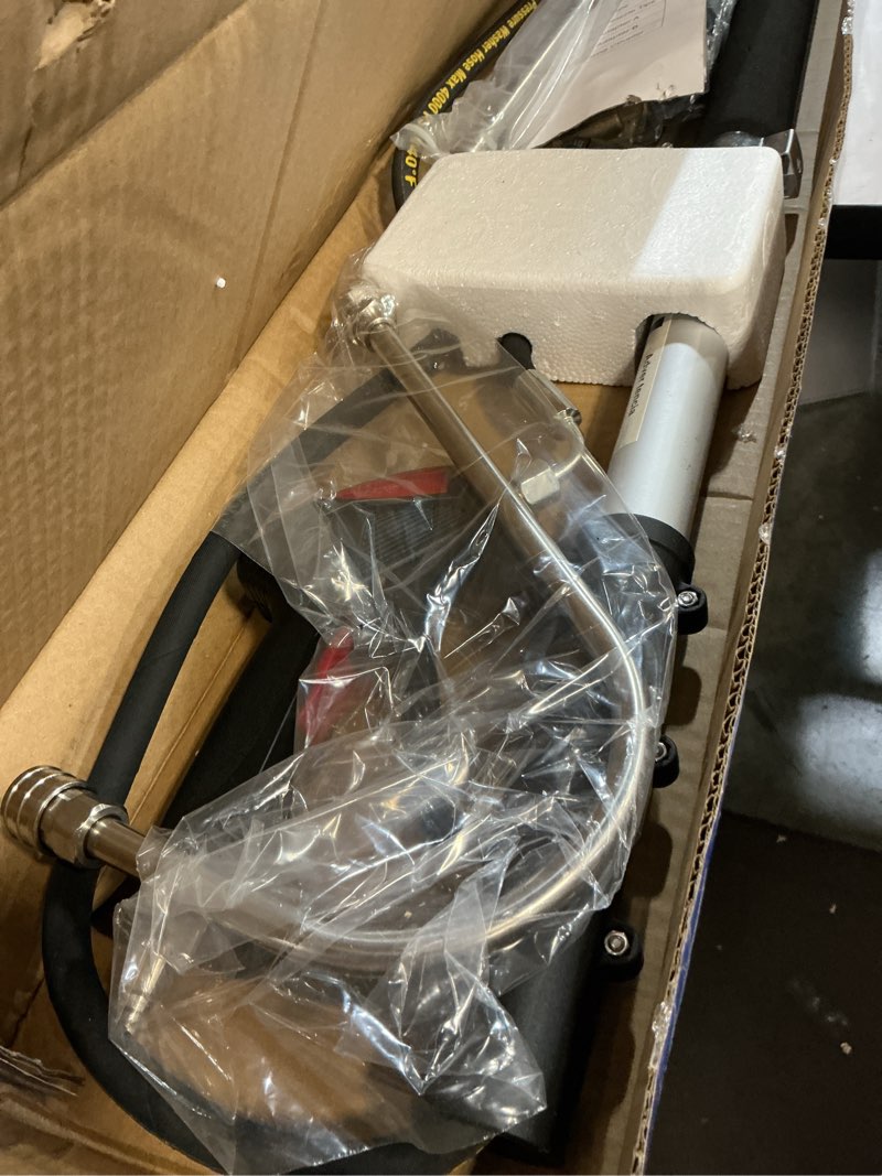 Condition photo showing Good Condition for janz 24 ft, aluminum telescoping pressure washer wand with 2 pressure washer extension wands,gutter cleaner attachment, 7 spray nozzle tips, 2 hose inlet adapters, pivoting coupler and support harness yellow