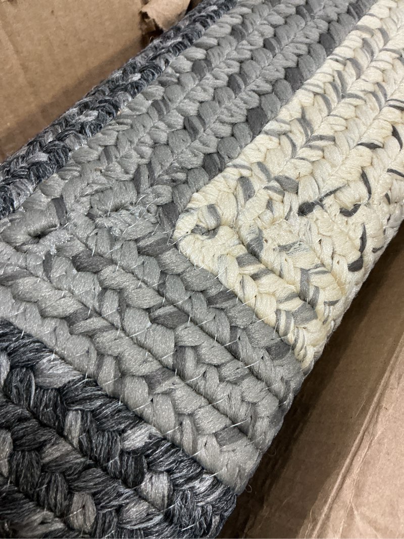 Condition photo showing Good Condition for DEXI Woven Hallway Runner Rug, 2x7 Rustic Braided Vintage Carpets, Non Slip Indoor Outdoor Farmhouse Floor Rugs for Entryway, Kitchen, Laundry Room, Black/Ivory