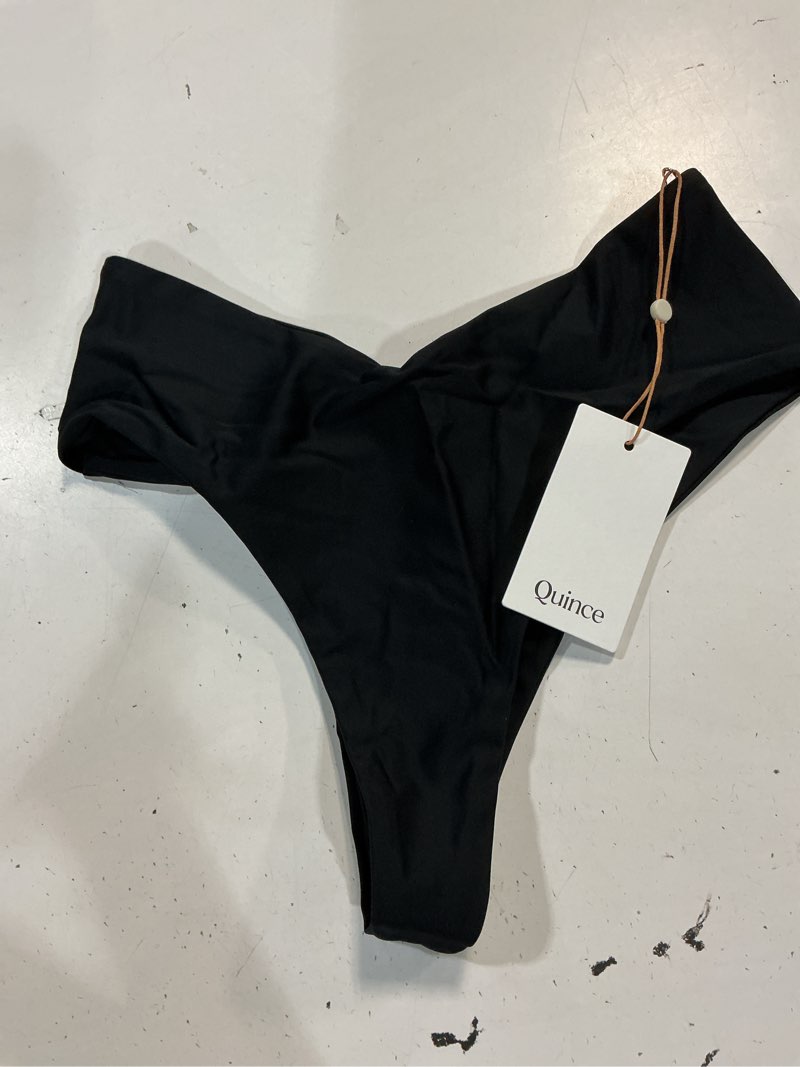 Condition photo showing New/Like New for italian v-cut high-rise bikini bottom, s, black