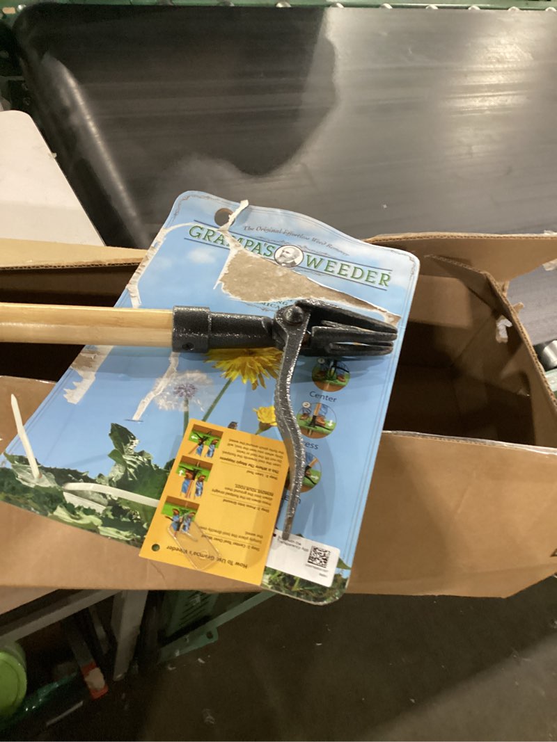 Condition photo showing As Is for grampa s weeder - the original stand up weed puller tool with long handle - made with 4-claw steel head design - easily remove weeds without bending  pulling  or kneeling