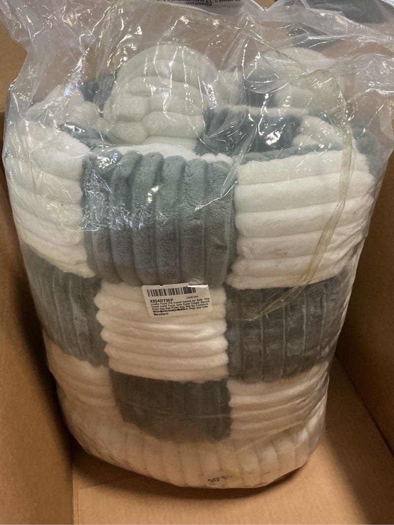 Condition photo showing Good Condition for LiveGo Fuzzy Pet Couch Covers for Sofa, Dog Couch Cover Fuzzy Sofa Cover Cream Square Plaid Dog Bed Plush Dog Mat for Furniture Protector for Large Medium Dogs and Cats (Blue Gray, 35.4"*35.4") 35.4"*35.4" Blue Gray