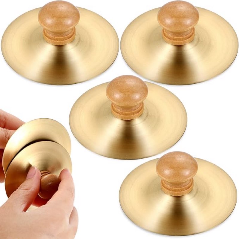 4Pcs Finger Cymbals with Wooden Handles, Finger Cymbals Percussion Instrument, Mini Belly Dance Hand Cymbal, Metal Finger Zills?7cm/2.75in(250pc) 