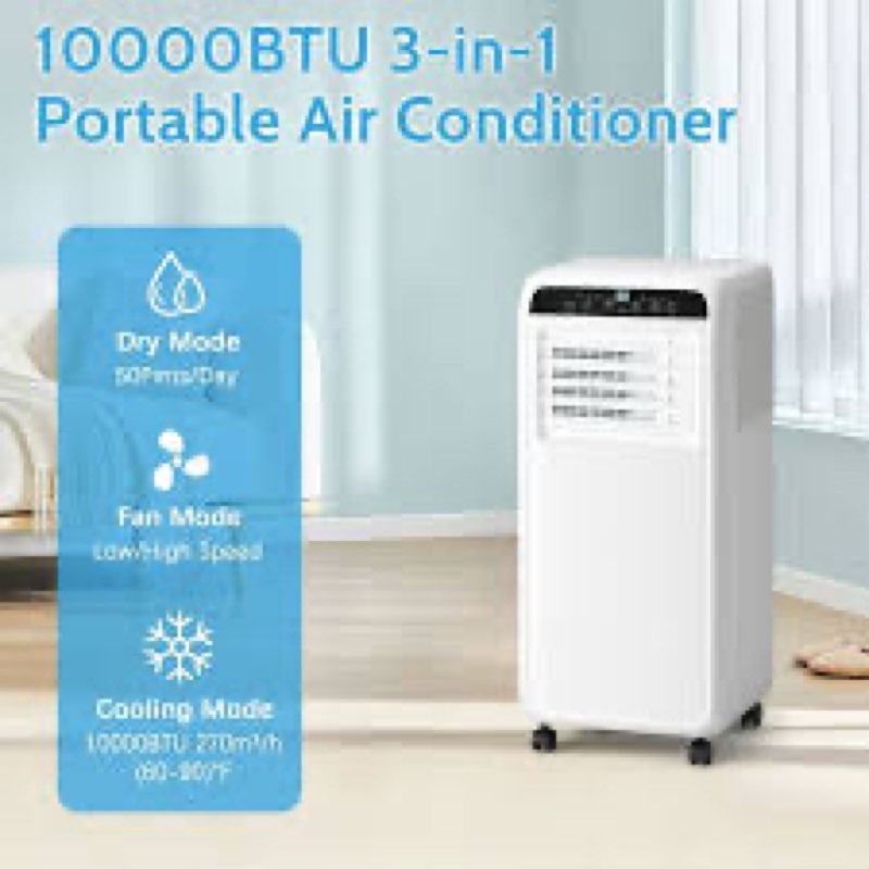 Erivess 10000 BTU Portable Air Conditioners  Quiet Portable Cooling AC Up to 450 Sq.Ft. with Dehumidifier, Fan, Sleep Modes,3-1 AC Unit with Remote Control & 24H Timer for Bedroom, Room, Apartments