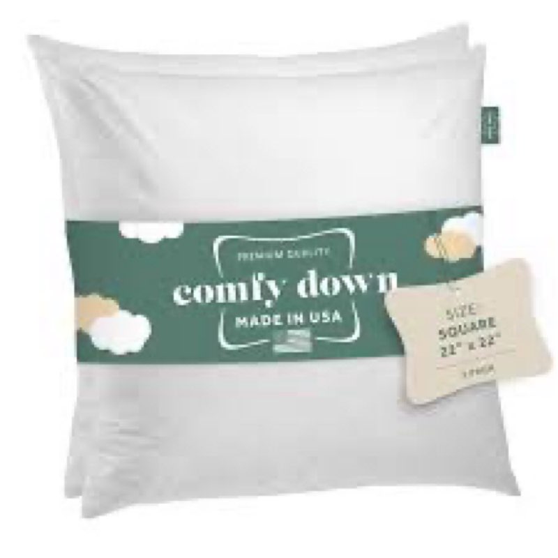ComfyDown Set of Two 22X22 Decorative Throw Pillow Insert, Down and Feathers Fill, 100% Cotton Cover