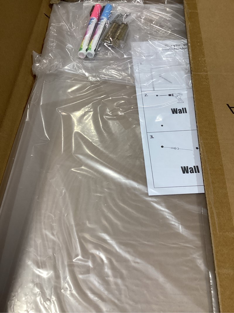 Condition photo showing New/Like New for Large Clear Acrylic Dry Erase Board, 28" X 20" Golden Non-Magnetic Frameless Clear White Board for Wall, Erasable Acrylic Board for Wall, Home, Office, School, 2 Markers Gold - Clear 28''W x 20''H