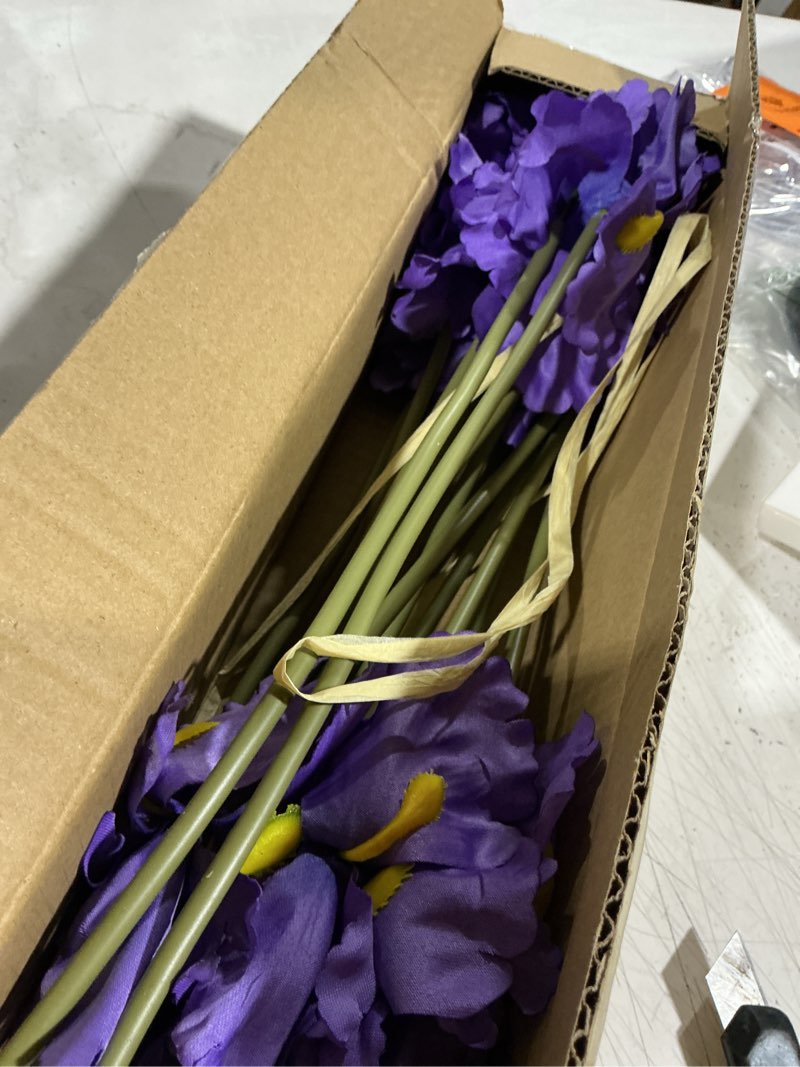 Condition photo showing Good Condition for hollyone iris artificial flowers 15pcs faux iris purple flowers 14.2" real touch fake flowers picks bouquets for wedding bridal home arrangements office table centerpieces decor