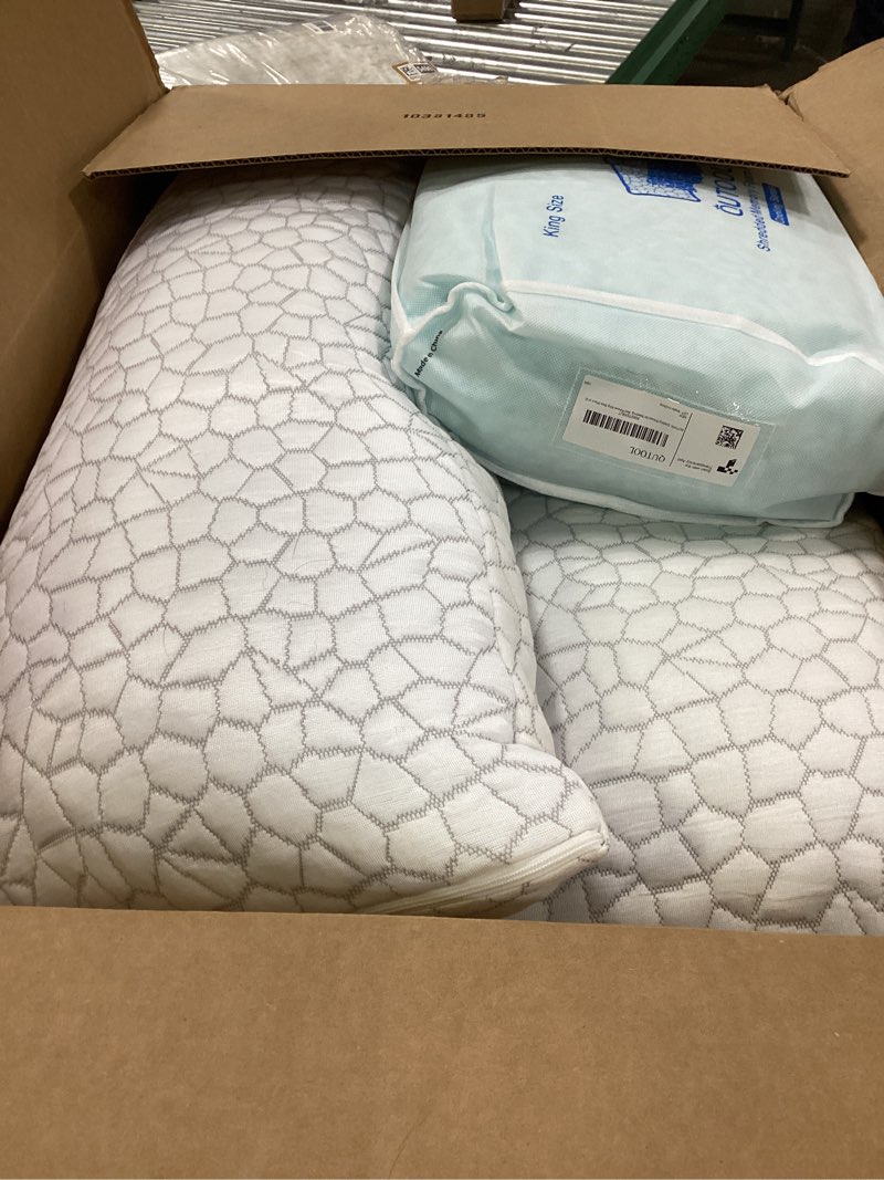Condition photo showing Good Condition for QUTOOL Cooling Pillow for Sleeping 2 Pack, CertiPUR-US Shredded Memory Foam King Pillows Set of 2, Cool Pillow for Hot Sleepers Adjustable Firm Pillow for Side, Back, Stomach Sleepers Soft Yet Support White-cooling Basic King(2 Pack)-20'*36'