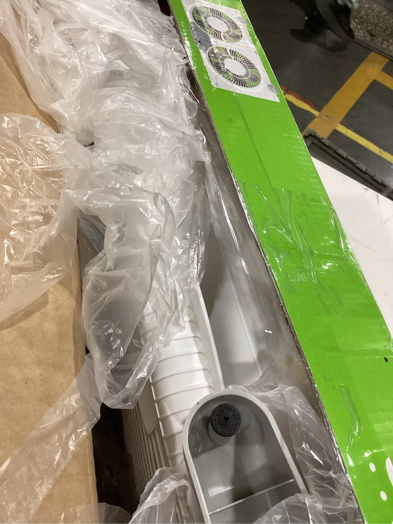 Condition photo showing As Is for holmes 9" twin digital window fan, reversible airflow blades, in/out exchange, 3 speeds, built-in extender panels, ideal for home, bedroom or office, remote control, white digital control w/ remote 9 inch