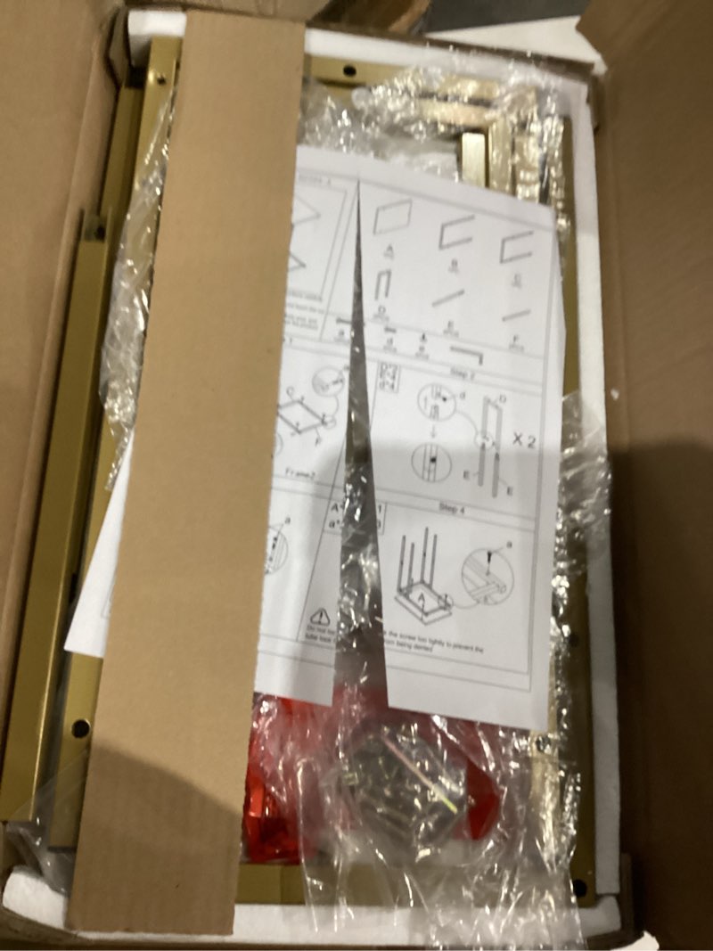 Condition photo showing Good Condition for Yusong C Shaped End Table, Couch Side Table That Slide Under Sofa Bed, Small Table for Small Spaces, Skinny Overbed Table for Coffee Drink Snack, Living Room, Gold and White Marbled Wooden Top Gold Length 18.2