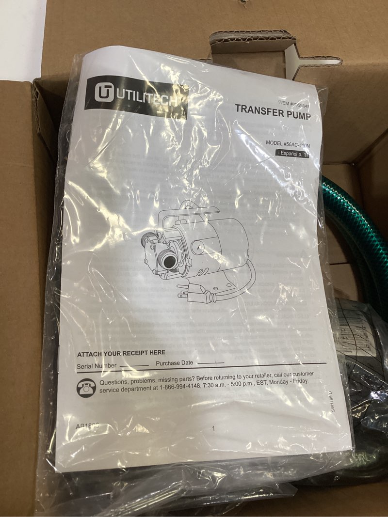 Condition photo showing As Is for utilitech 1/12 hp stainless steel transfer pump 50ac-110n -new