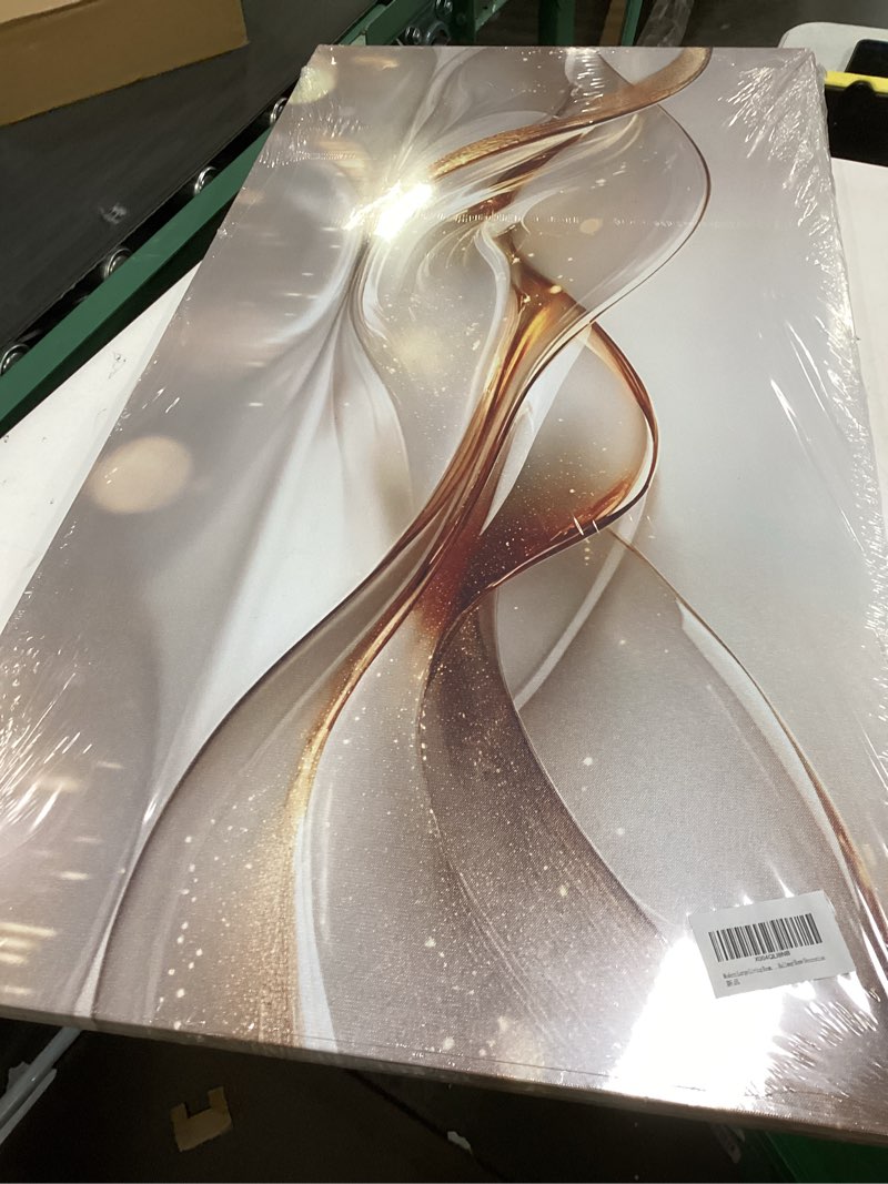 Condition photo showing New/Like New for Modern Large Living Room Canvas Wall Art Gold Abstract Lines Decor painting Pictures Transparent Wave Neutral Posters Prints for Bathroom Bedroom Office Hallway Home Decoration Gold 40"L x 20"W