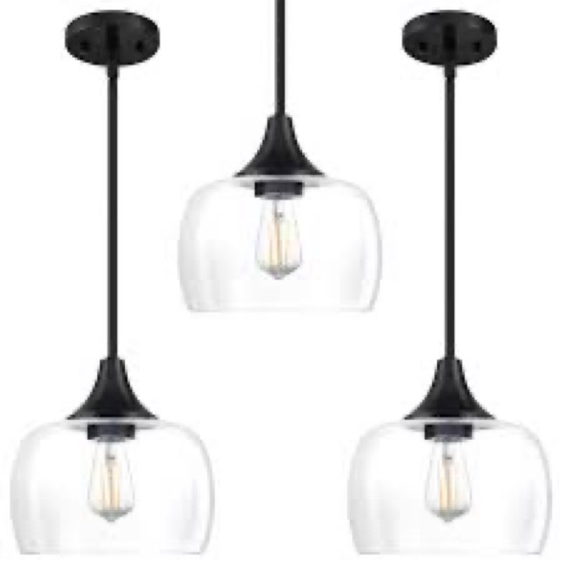2 Pack 1 Light Hanging Indoor Kitchen Island Pendant Ceiling Light 8.2" Drum Clear Glass Shade Fixtu