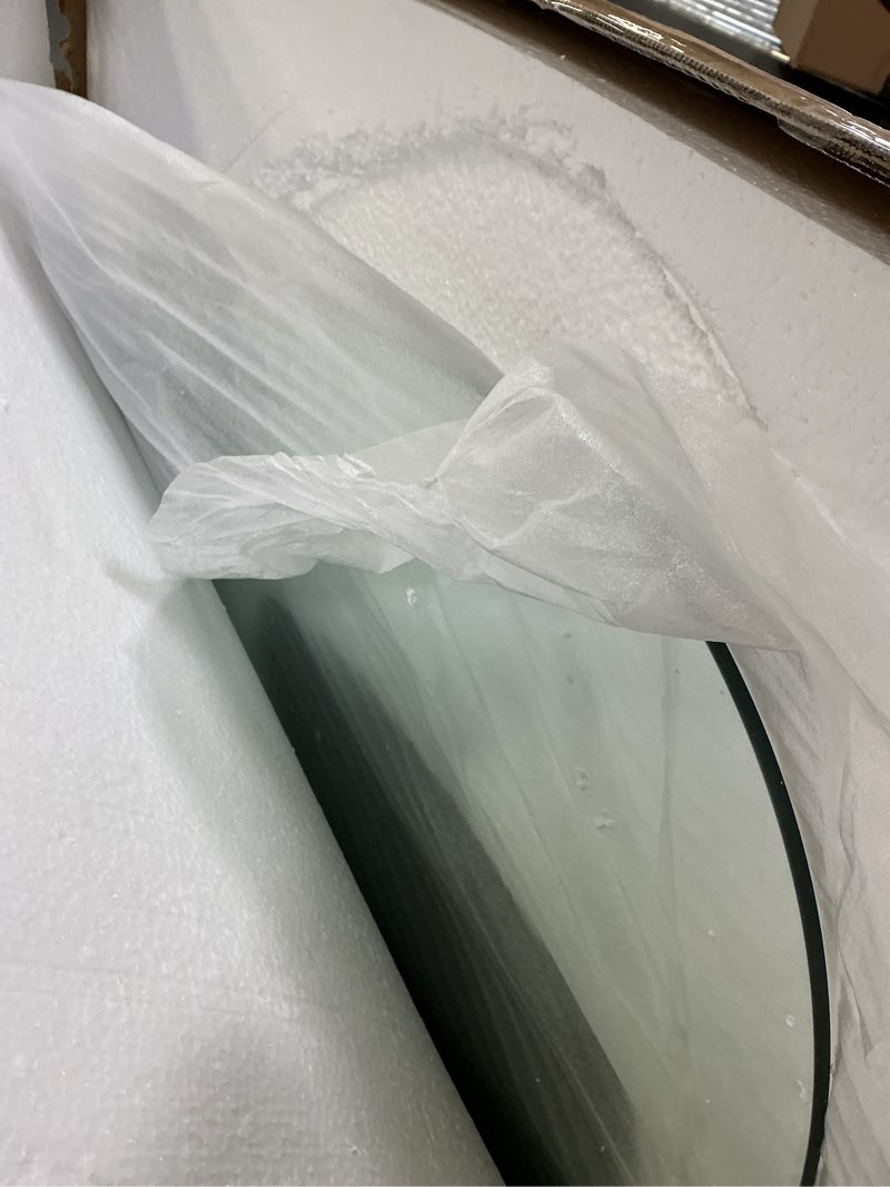 Condition photo showing Good Condition for EASYSOUL Modern Glass Coffee Table, 32.68" D x 22.44" W x 15.75" H, Abstract Round Tea Tables for Living Room Home Office Industrial Cocktail Tables (Black-Clear Glass, 32.68") Black-clear Glass 32.68"