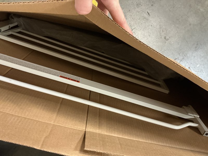 Condition photo showing As Is for Cumbor 29.2–43" Baby Gate for Stairs, Wall-Mounted (Drill Required), Expandable No Bottom Bar Dog Gate, Auto Close Extra Wide Walk Thru, Pet & Toddler Proof Gate, Top & Bottom of Stairways (White) White 29.2–43" W, Standard (SCREW-IN)