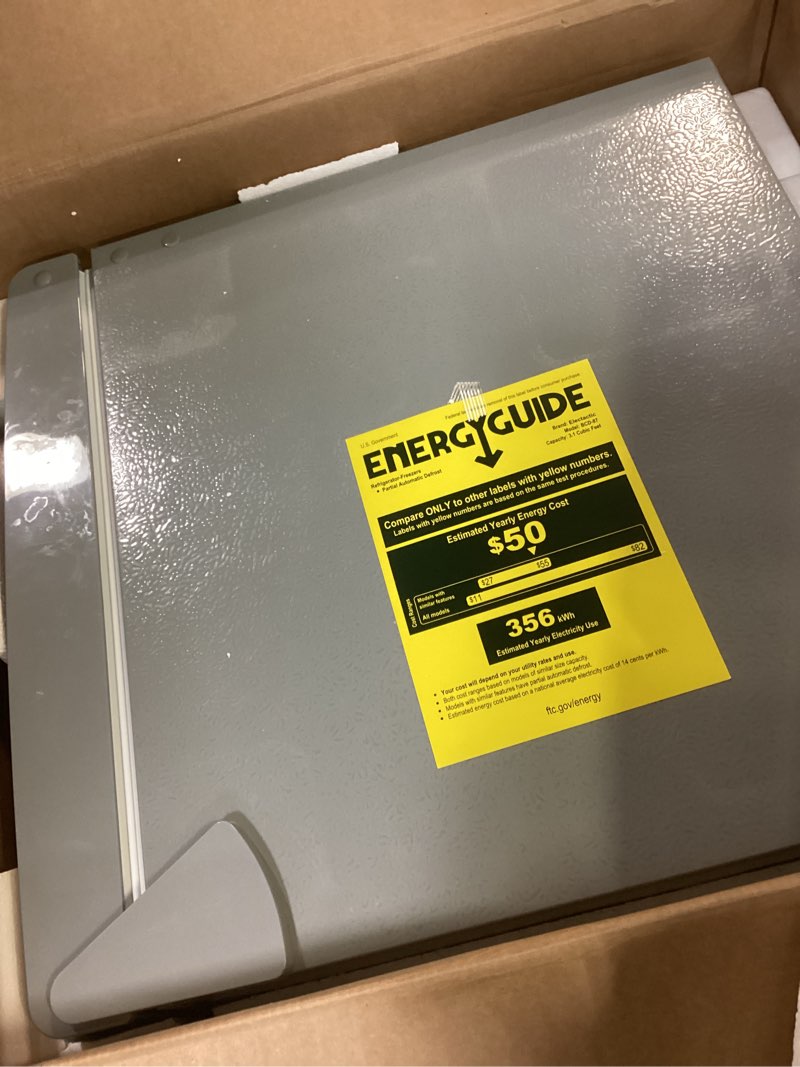 Condition photo showing Good Condition for cowsar 3.2 cu.ft fridge with freezer, double door compact fridge for bedroom, adjustable thermostat, energy-efficient low noise small refrigerator for dorm, office, bar, rv, bedroom,commercial grey 3.2 cu.ft