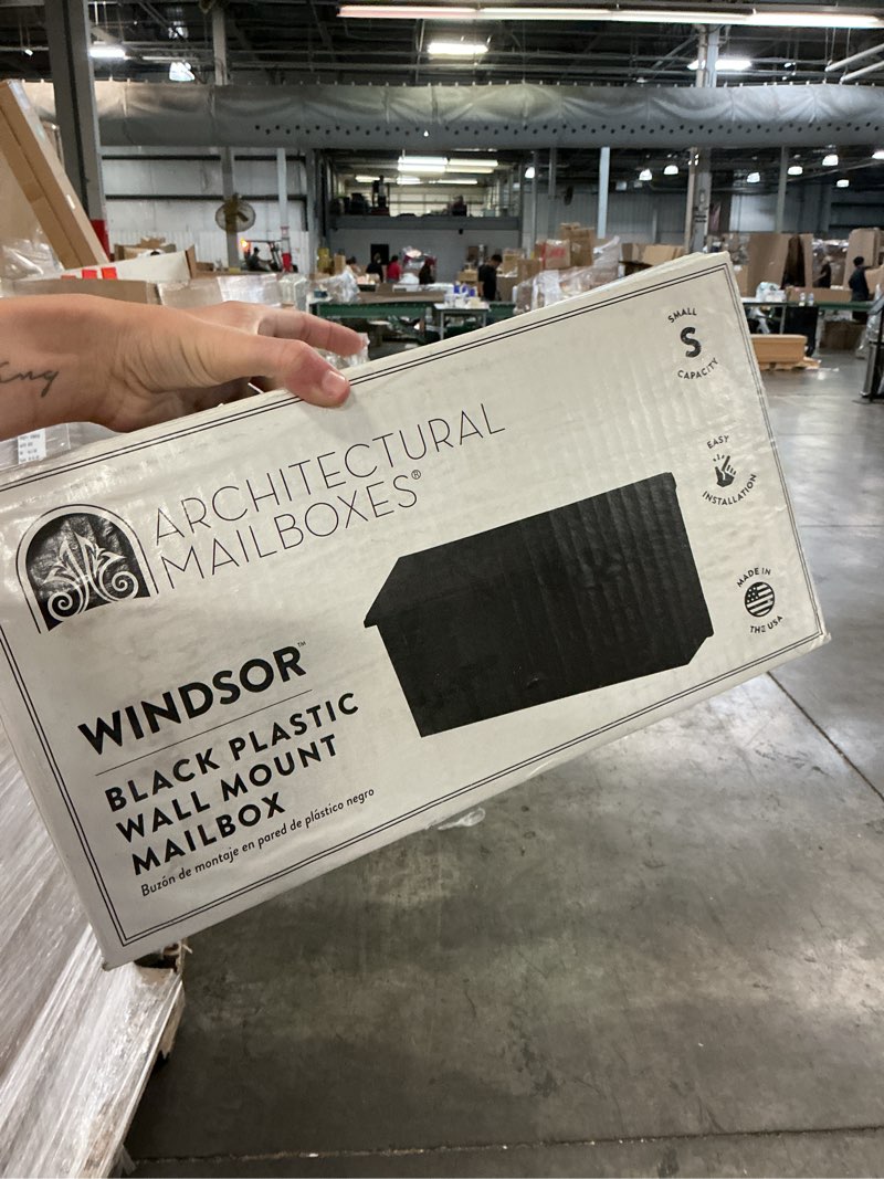 Condition photo showing New/Like New for windsor black, small, plastic, wall mount mailbox