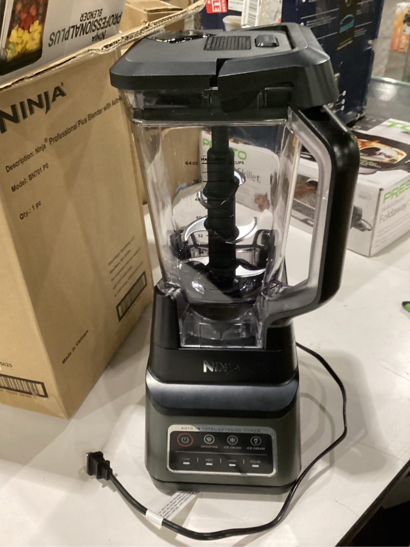 Condition photo showing Good Condition for ninja professional plus blender | max power smoothie blender, ice cream maker, frozen drink mixer & margarita machine | 3 auto iq™ presets, 1400 w, 72oz total crushing pitcher | dark grey, bn701 72 oz. blender + total crushing pitcher