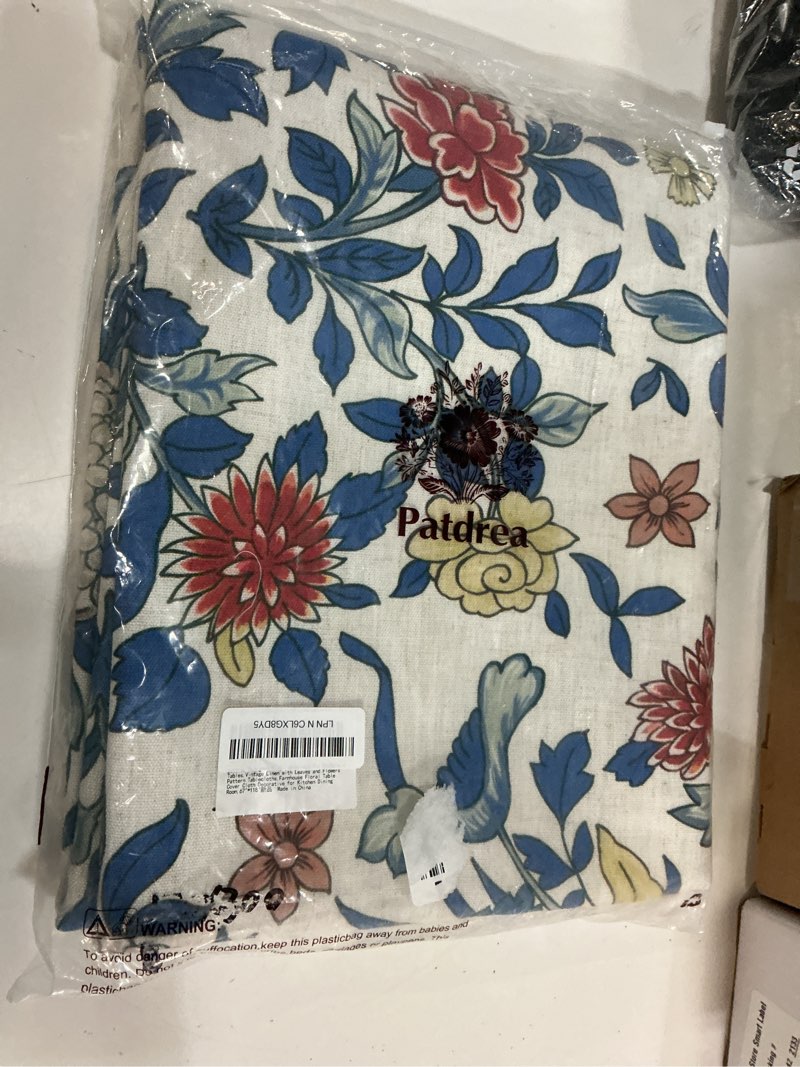 Condition photo showing Good Condition for patdrea designer small blue tablecloth for round table,vintage linen leaves and floral pattern tablecloths,farmhouse decor cover for kitchen dining christmas,thanksgiving,diameter 55"-ivar a ivar a 55" (round)