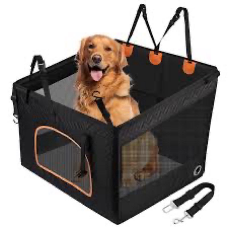 kyg large dog car seat for large medium size dogs with cushion, waterproof hard bottom car seat cover for dogs with 3 mesh windows, foldable pet carseat for cars/suvs/trucks