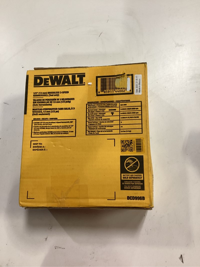 Condition photo showing Good Condition for DEWALT 20V MAX XR Cordless Hammer Drill Driver Brushless, Heavy Duty 1/2", 3-Speed, Tool Only (DCD996B)