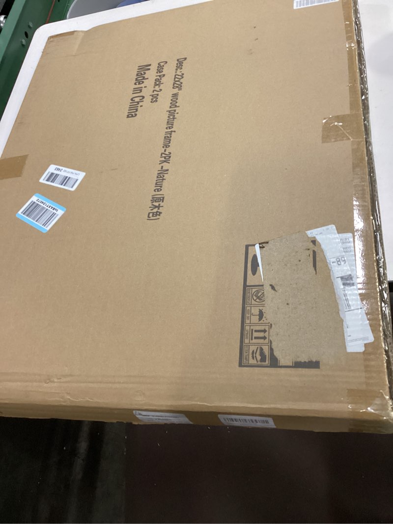 Condition photo showing New/Like New for 22x28 Solid Wood Poster Frame, Natural Wood Picture Frame with Paper Mat, Display picture 18x24 with mat or 22x28 without Mat, Set of 2 Oak Wood Grain Picture Frame 22x28" Natural Wood