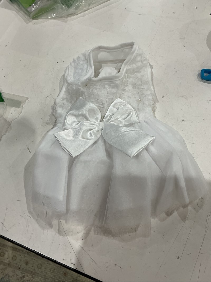 Condition photo showing Good Condition for kuoser dog dress pet wedding dresses, adorable tutu shirts for small medium girl dogs, puppy white princess outfits with luxury lace pearl bow, retro pet costumes for birthday, party, wedding x-small white