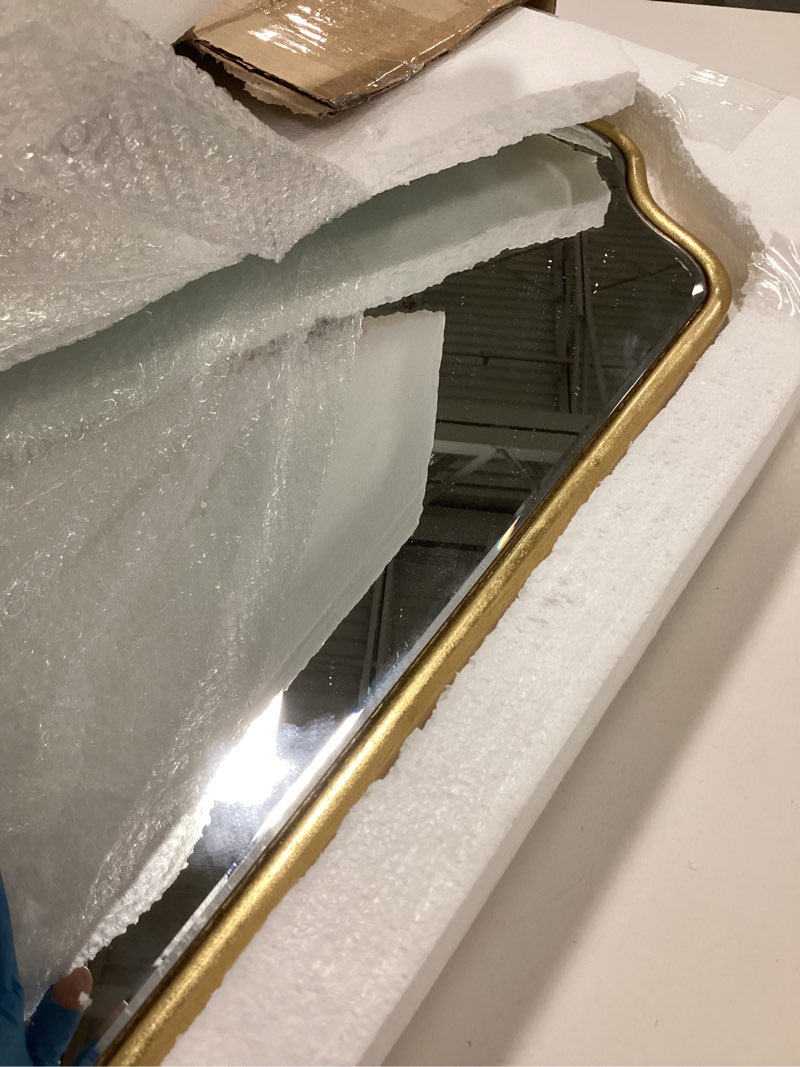 Condition photo showing New/Like New for Kate and Laurel Plumley Glam Scalloped Wall Mirror, 18 x 24, Gold, Transitional Mirror Wall Decor Gold 18x24