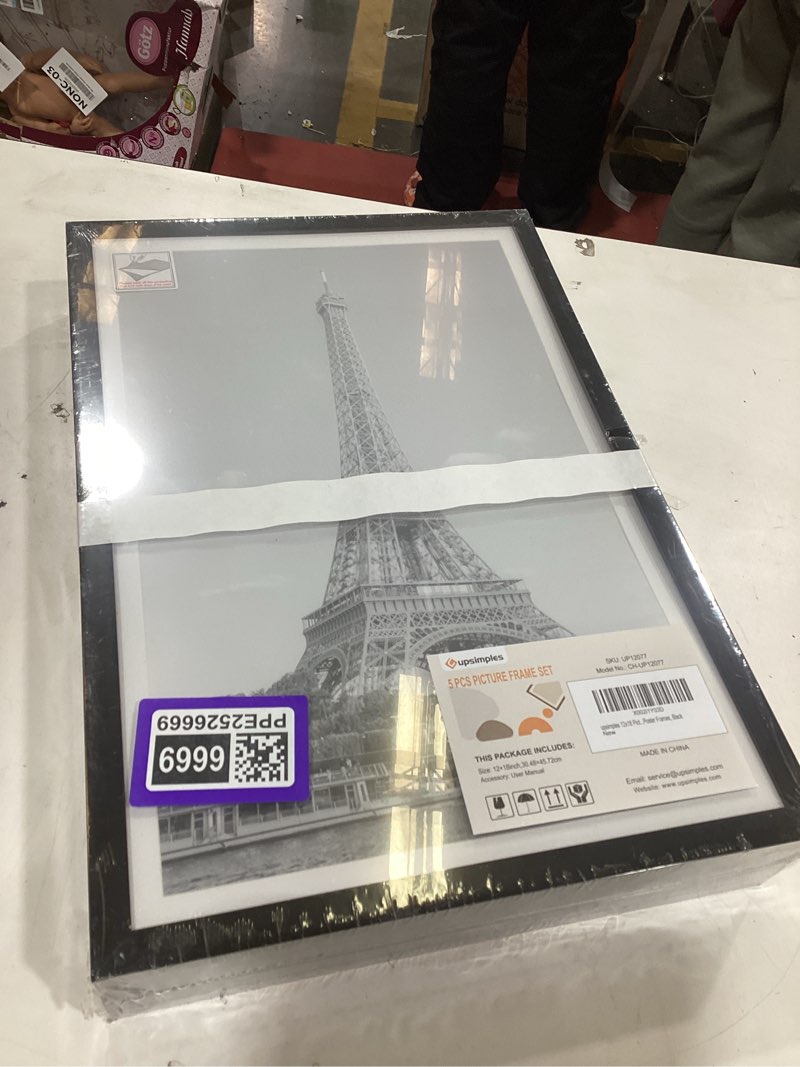 Condition photo showing New/Like New for upsimples 12x18 Picture Frame Set of 5, Display Pictures 11x17 with Mat or 12 x 18 Without, Wall Gallery Poster Frames, Black Black 12x18