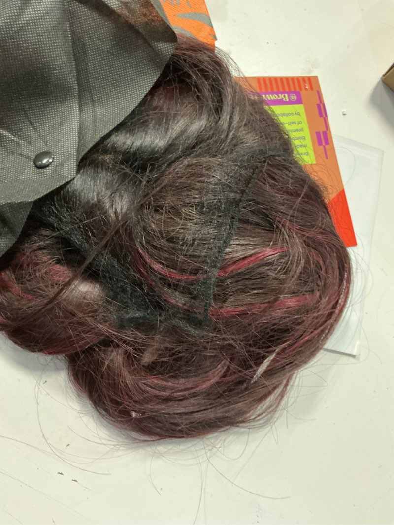 Condition photo showing Good Condition for burgundy pink highlights face framing layered wig pre-cut pre-plucked hairline pre-colored pre-styled synthetic lace wig ready to wear 26inch wig for beginners 26 burgundy pink highlights