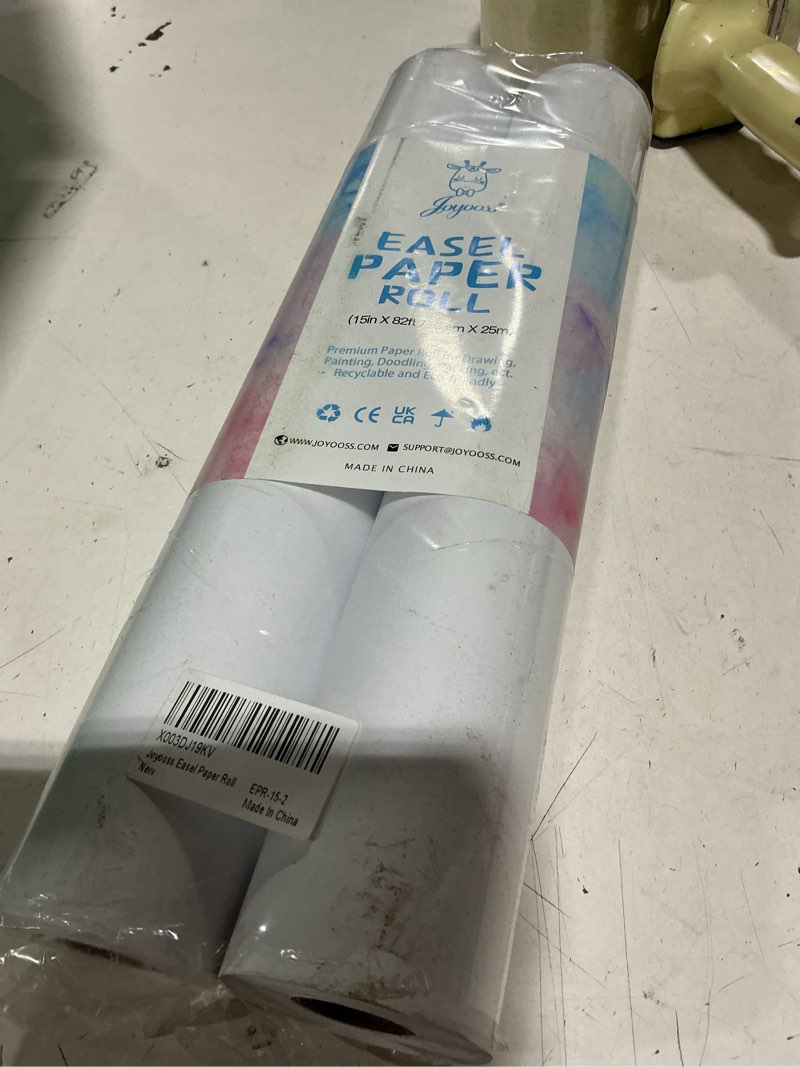 Condition photo showing New/Like New for joyooss easel paper roll, drawing art paper roll for kids 15” x 984” (82’) 2 pack painting roll of paper kid art and craft coloring white paper for kids wrapping gift activity 15 inch 2 rolls