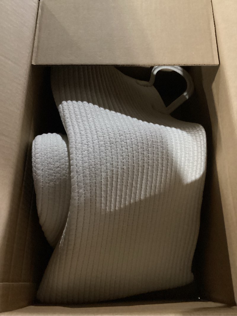 Condition photo showing Good Condition for Woven Rope Laundry Hamper Basket by YOUDENOVA, 72L Tall Luandry Basket, Baby Nursery Hamper for Blanket Storage in Bedroom-Large-Pure White Large(72L ) Pure White